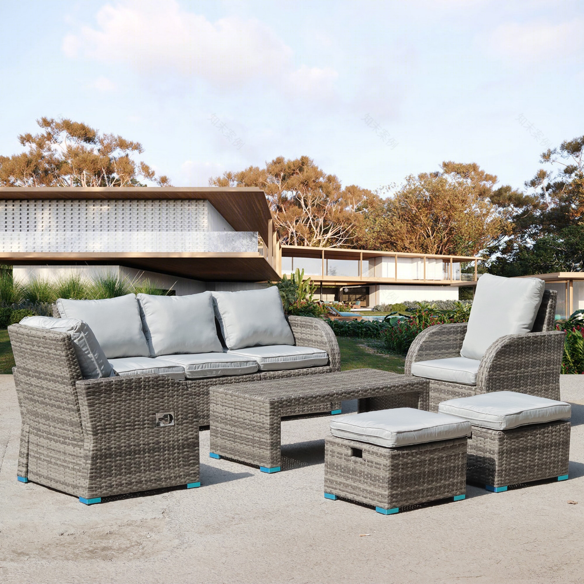 Aura 6 piece outdoor deals patio wicker rattan set
