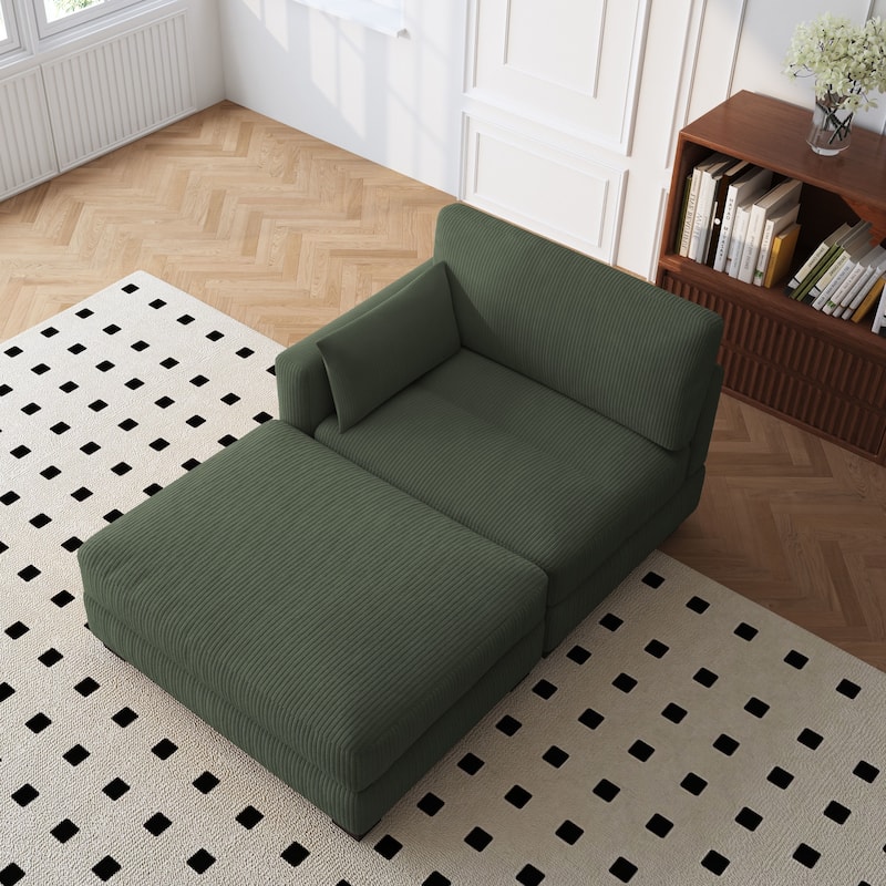 Modern 43'' Corduroy Comfy Sectional Chaise Lounge with Pillow
