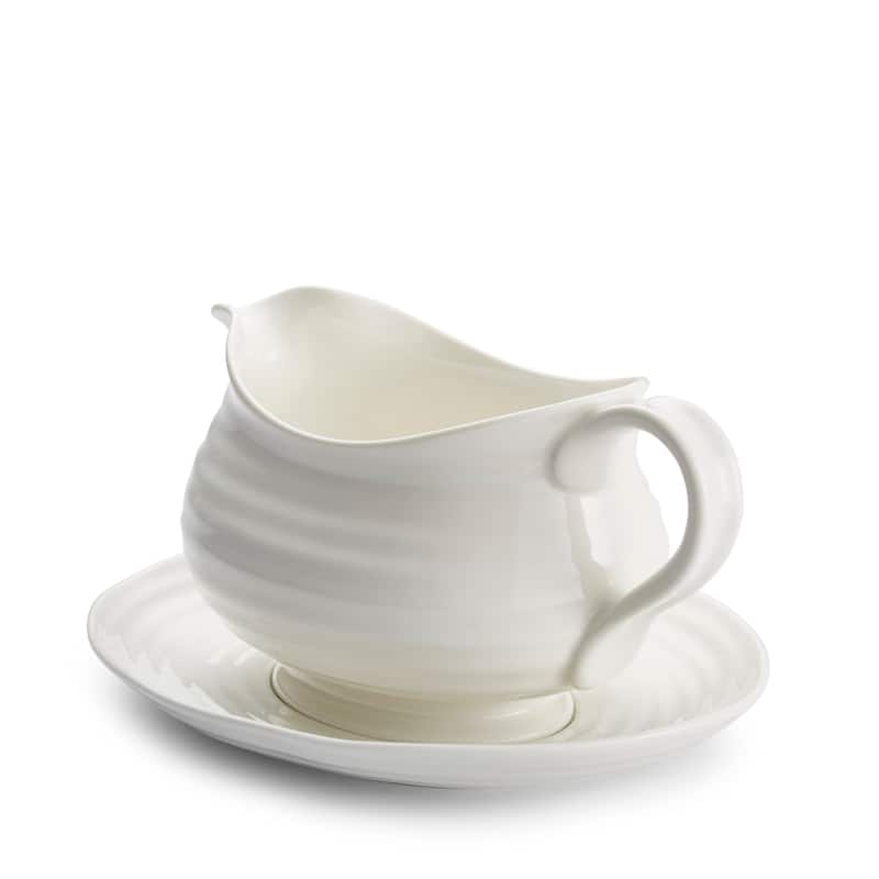 Portmeirion Sophie Conran White Gravy Boat and Stand - 9.5 inch / 3.9 inch / 24 oz
