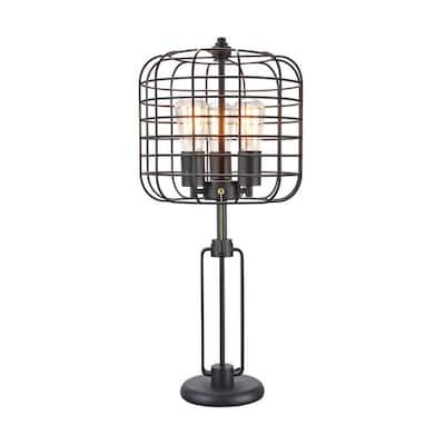 27" Black Metal Industrial Cage Design Three Light Table Lamp - 12 x 12 x 26.5