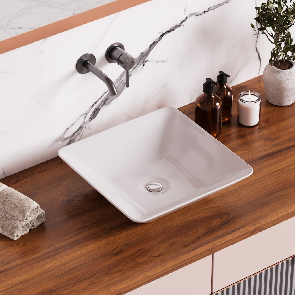 White Ceramic Porcelain Square Countertop Vessel Sink 16 1/2 " Art Basin Pack of 4 Renovators Supply