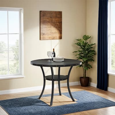 Dining Collection Espresso Wood Counter Height Nailhead Round Dining Table