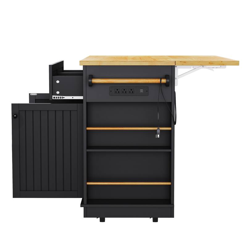 48" Large Kitchen Island with Drop Leaf,Power Outlet,For Kitchen,Dining Room(Not Include Stools)