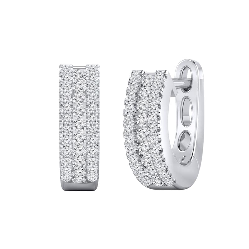 Auriya 1/3ctw Triple-row Petite Diamond Hoop Earrings 14K Gold - 0.45-inch (H-I, I1-I2)