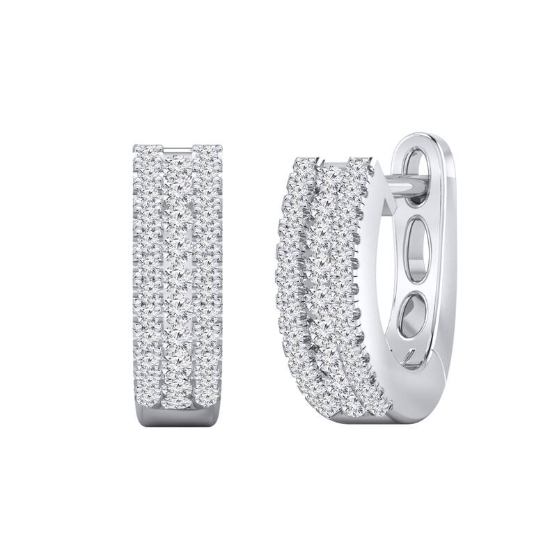Auriya 1/3ctw Triple-row Petite Diamond Hoop Earrings 14K Gold - 0.45-inch (H-I, I1-I2) - White Gold