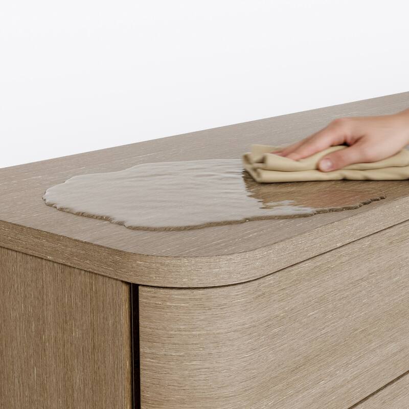 Oak 8-Drawer Dresser Buffet for Bedroom Wide Chest of Drawers with Anti-Tip Safety, Waterproof Top