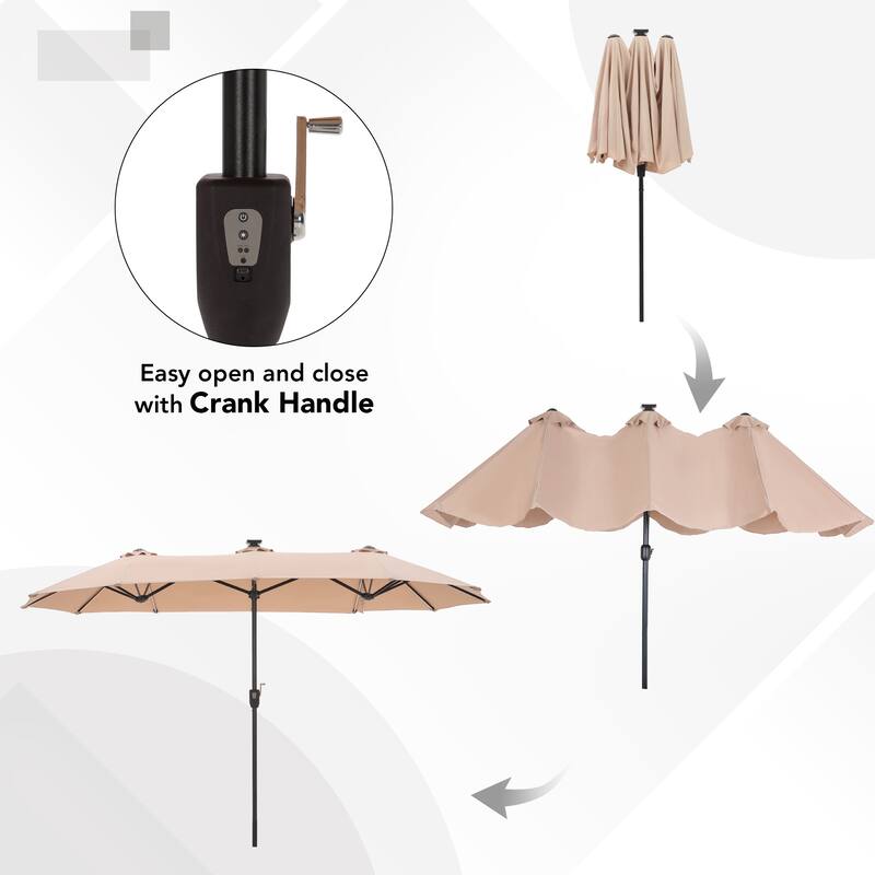MAISON ARTS 13ft Double -Sided Crank Patio Umbrella Extra Large with LED Colorful Lights