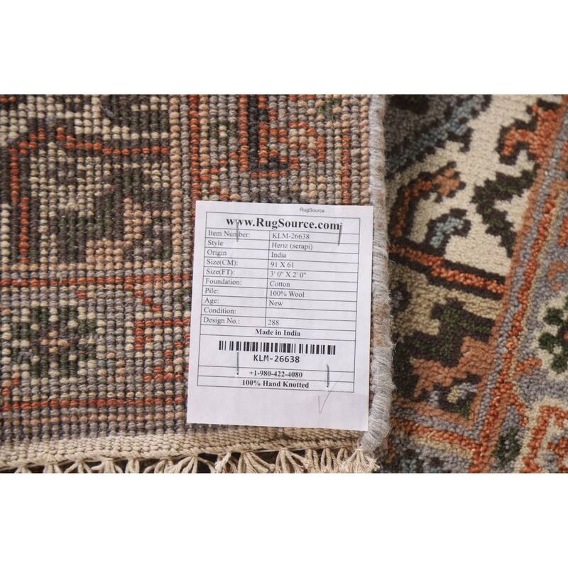 Heriz Serapi Oriental Rug Handmade Orange Wool Carpet - 2'0"x 3'0"