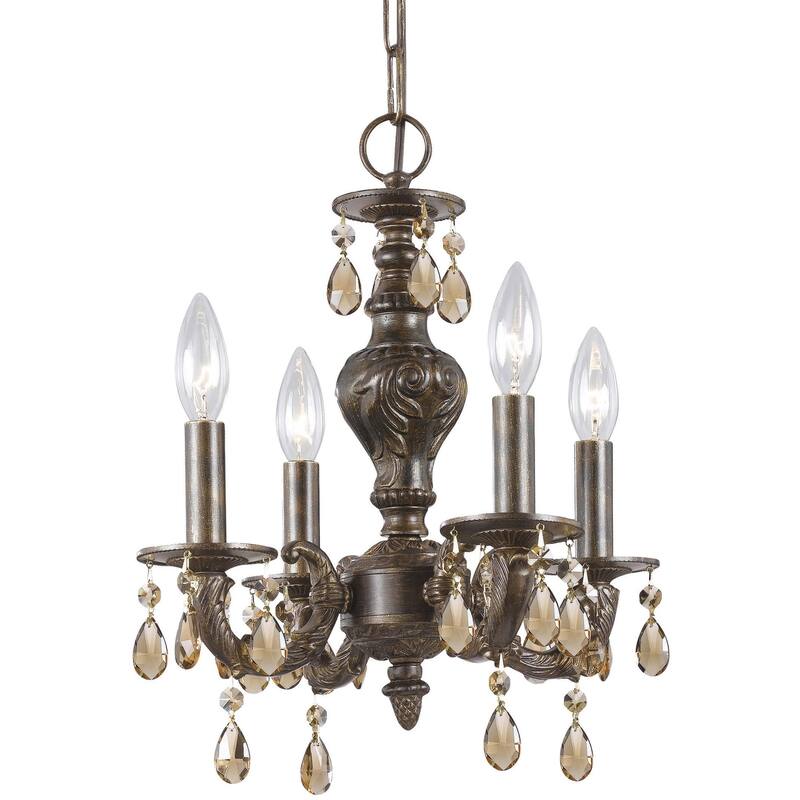 Paris Market 4 Light Golden Teak Crystal Bronze Mini Chandelier - 13.5'' W x 15'' H - 13.5'' W x 15'' H