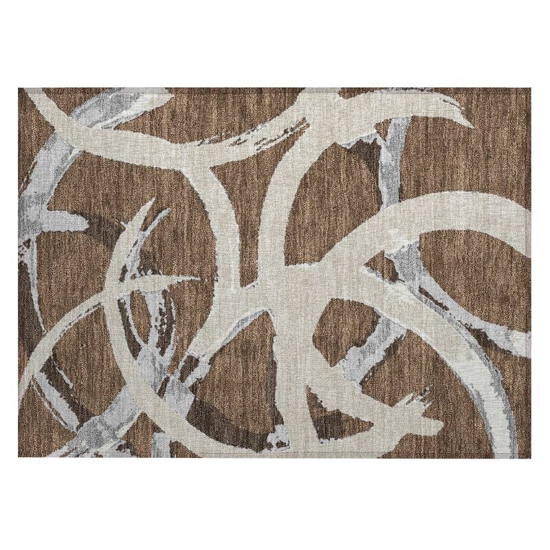 Machine Washable Indoor/ Outdoor Abstract Contemporary Chantille Rug