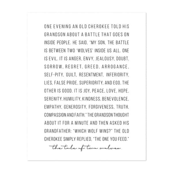 The Tale of Two Wolves Justified Typography Minimal Art Print/Poster ...