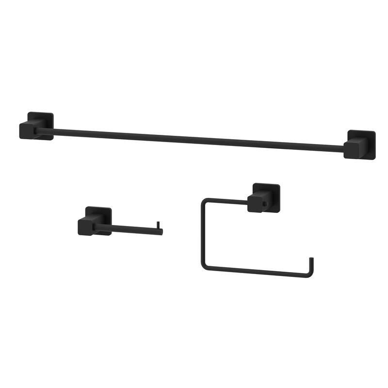 VIGO Meridian 3-Piece Bathroom Hardware Accessory Set with 24 in. Towel Bar, Toilet Paper Holder, Hand Towel Holder - Matte Black