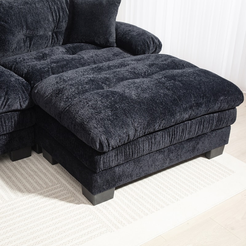 120.87" Chenille L-Shaped Sectional Sofa with Reversible Design, and 3-Seat Sleeper & Ottoman - Dual-Layer Cushion