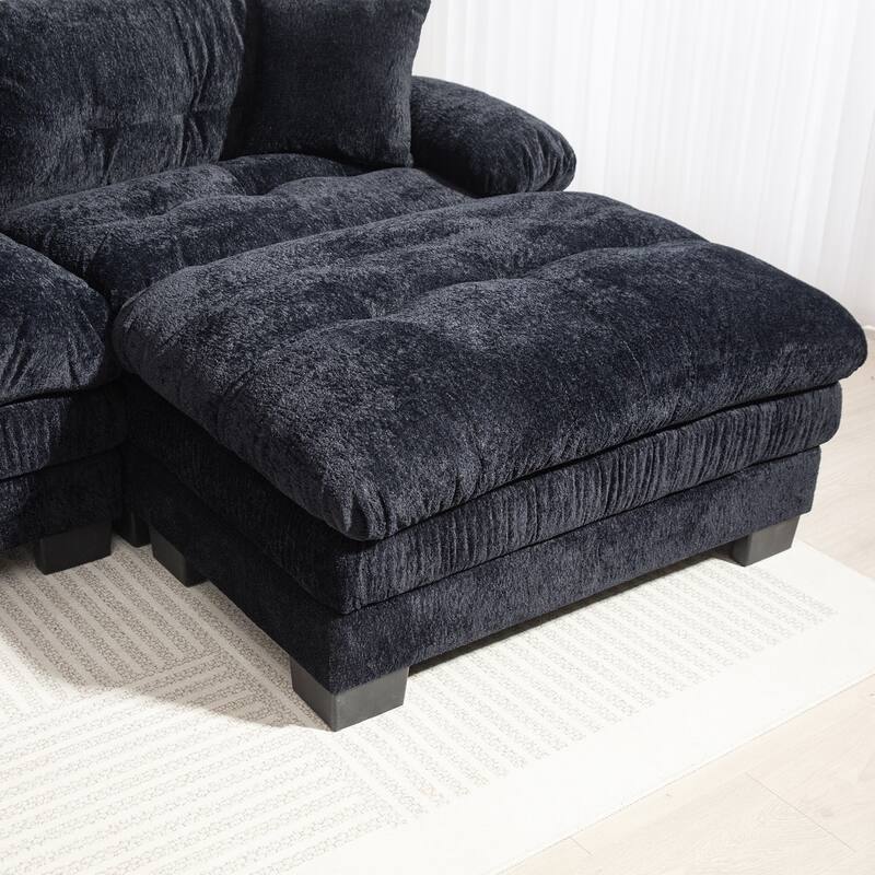 120.87" Chenille L-Shaped Sleeper Sectional Sofa with Ottoman