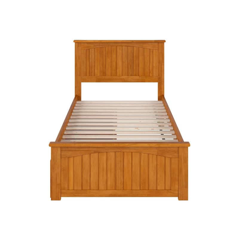 Solid Wood Platform Bed Twin Size with Footboard & Storage Drawers - Light Toffee Finish