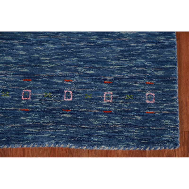 Hand Knotted Oriental 100% Wool Carpet Tribal Tribal Navy Blue & Blues Gabbeh Runner Rug - 9' 10'' X 2' 7''