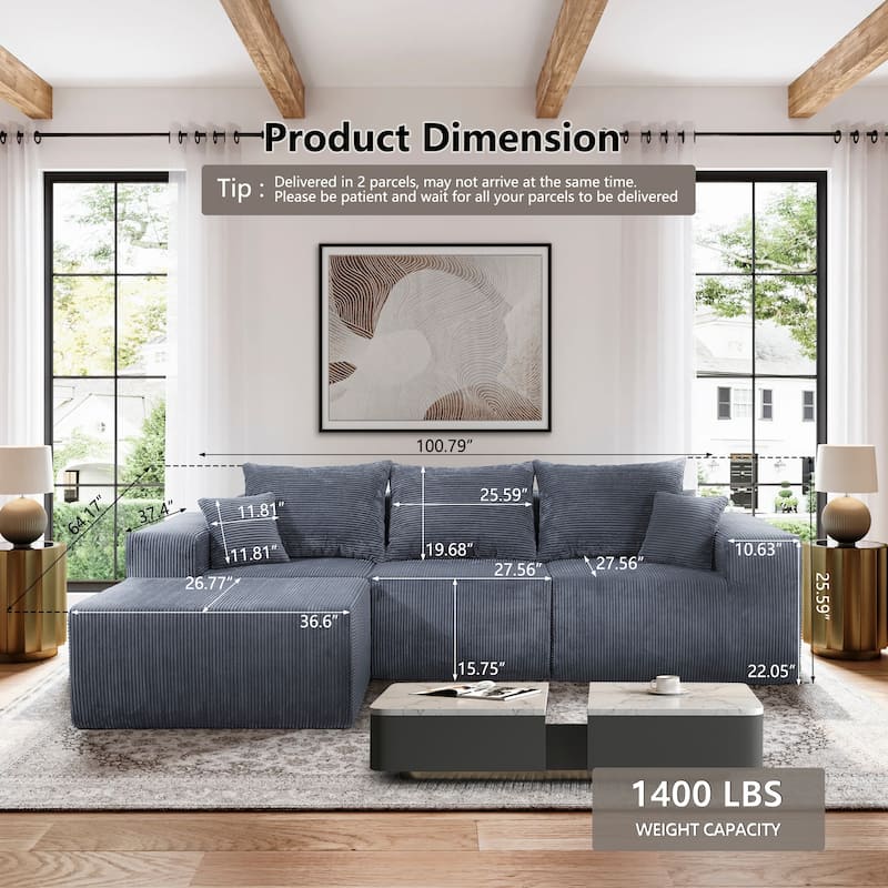 4-Piece Modular L-Shaped Sectional Sofa,Convertible Couch with Spacious Chaise Lounge, Premium Corduroy Upholstery