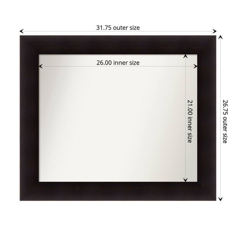 Portico Espresso Framed Non-Beveled Custom Wall Mirror, Bathroom Vanity Mirror - Outer Size: 31.75 x 26.75