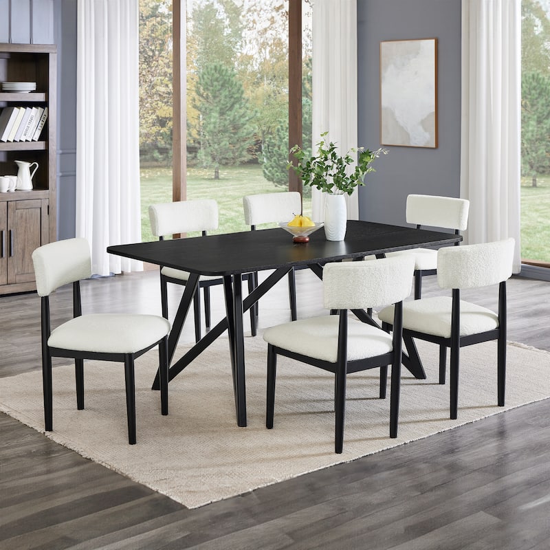 Roundhill Furniture Axler 7-Piece Dining Set, Light Oak