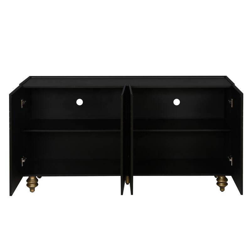 Fluted Sideboard with Storage, Coffe Bar Cabinet with 4 Doors and Wire Holes, Storage Cabinet with Adjustable Shelves