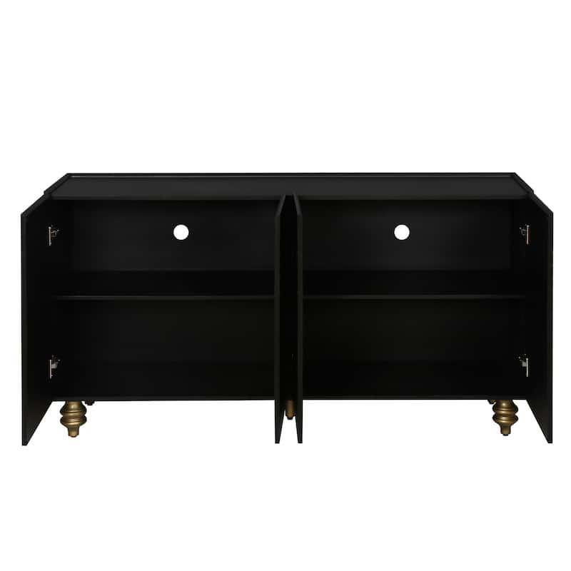GDFStudio - White Modern Fluted 4-Door Sideboard Buffet with Adjustable Shelves for Kitchen, Dining & Living Room