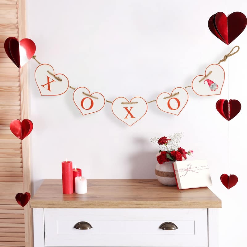 Hearts "XOXO" Valentine's Day Metal Banner - 32" - White and Red