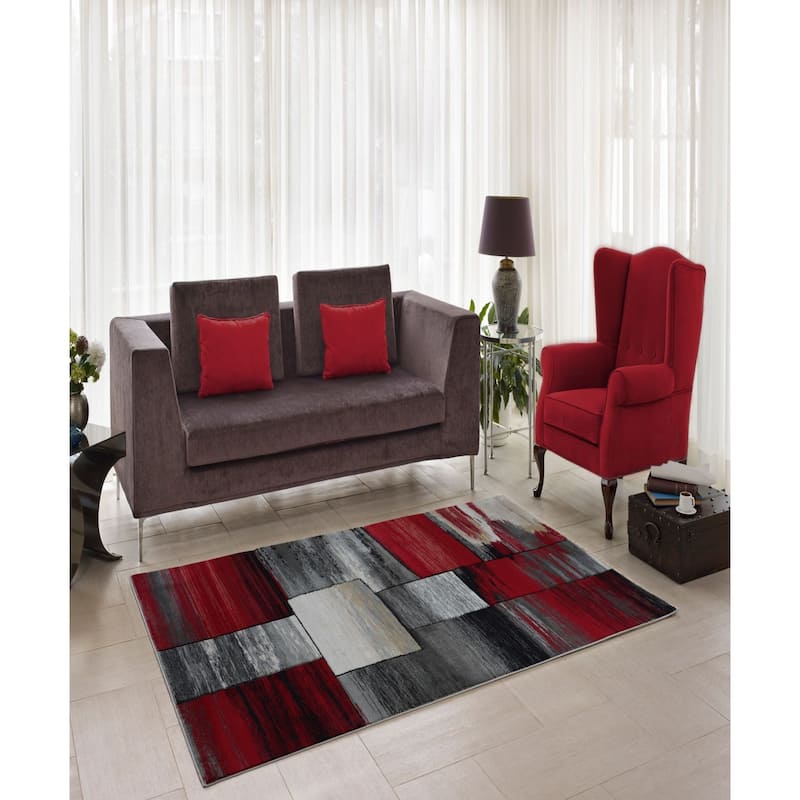 LaDole Rugs Copper Abstract European Area Rug in Black Grey Blue - Red-Grey - 6'5" x 9'5" (200cm x 290cm)
