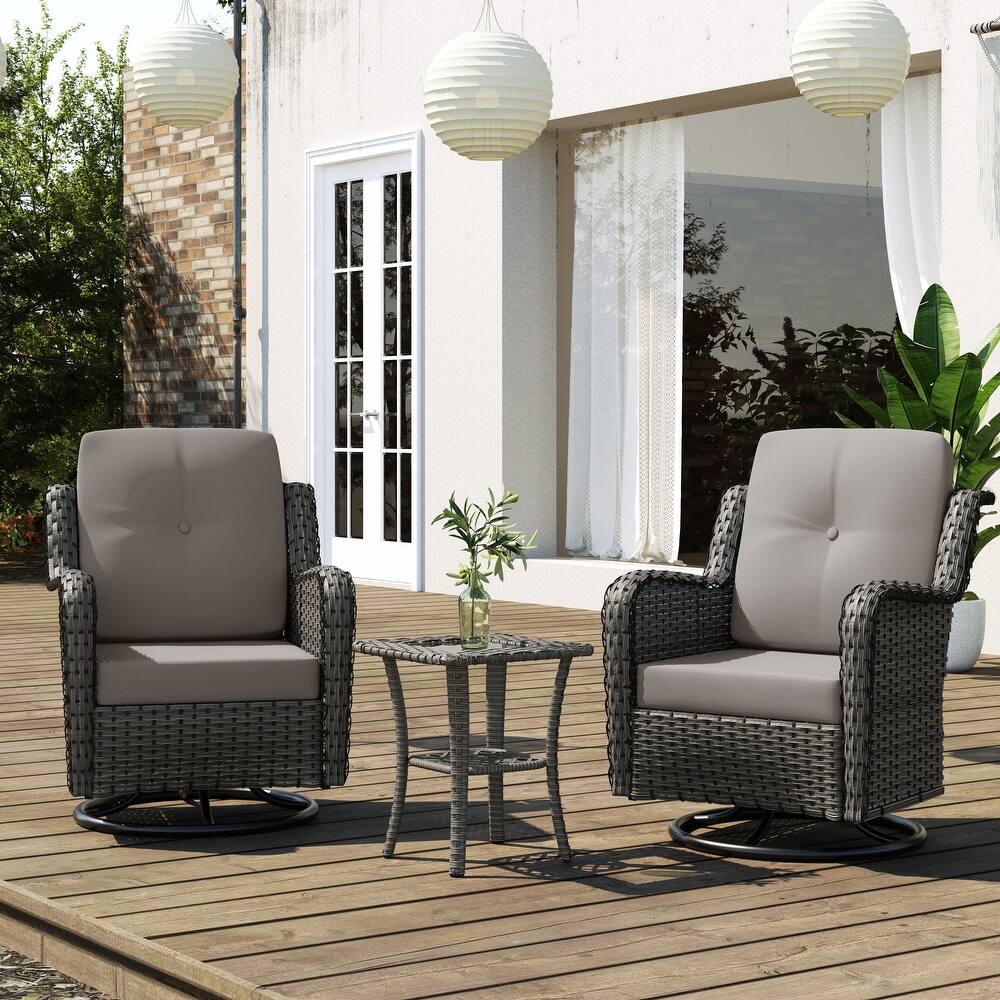 3 Pieces Patio Bistro Set with Rattan Rocking Chair Side Table