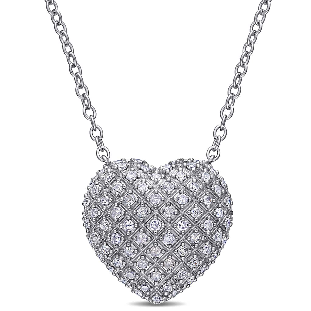 Miadora Sterling Silver 1ct TDW Diamond Clustered Heart Necklace