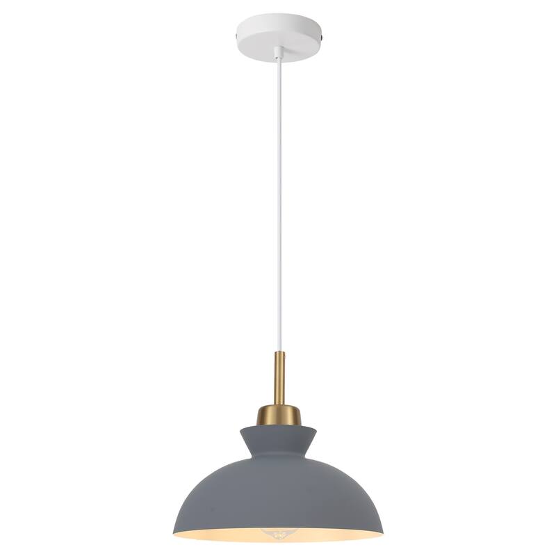 1-Light Hanging Ceiling Pendant Light Chandelier Light Fixture with Metal Shade for Kitchen Island - Gray