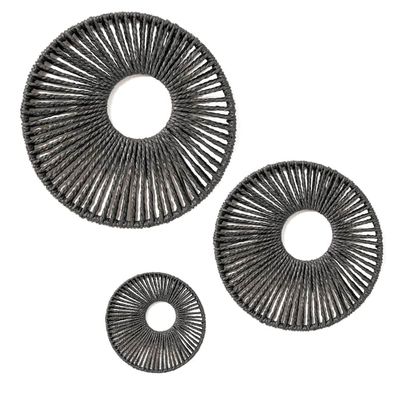 American Art Decor Woven Paper Rope Wall Decor, Set of 3 - Natural - Black