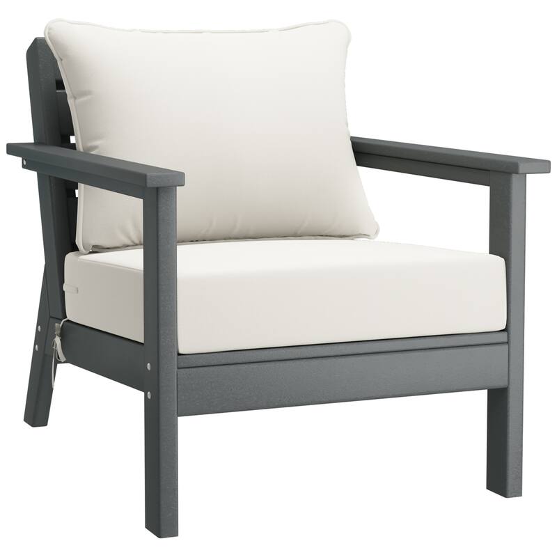 Birchwood All Weather HDPE Outdoor Patio Deep Seating Gray Club Chair With Cushions (1-Piece)