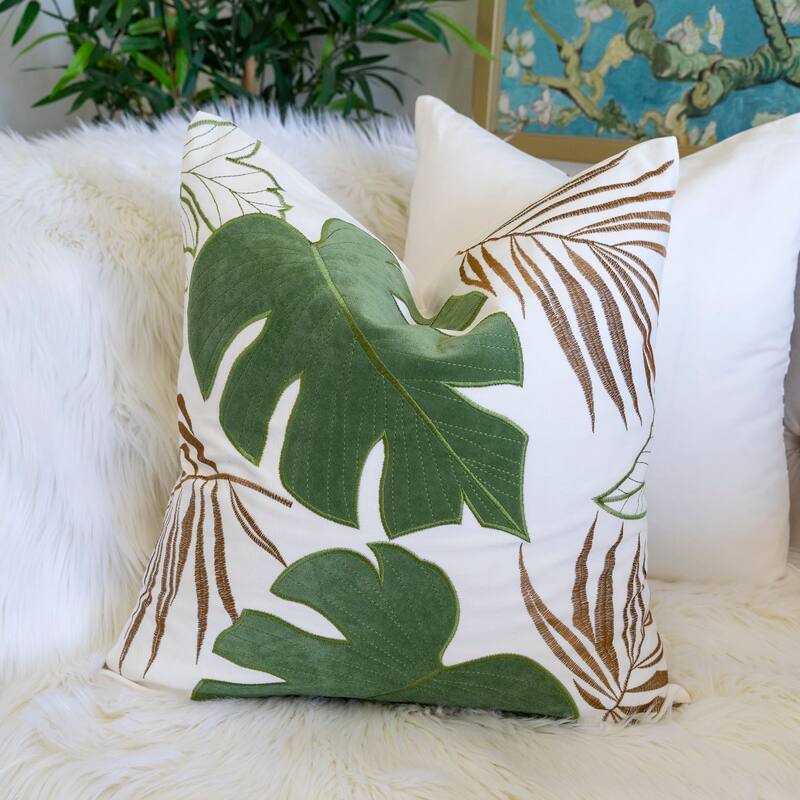 Leaf Pattern Decorative Pillow with Velvet Cover 20x20 Inches