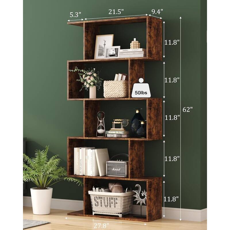 S-Shaped Bookshelf, Black Geometric Bookcase for Home & Office