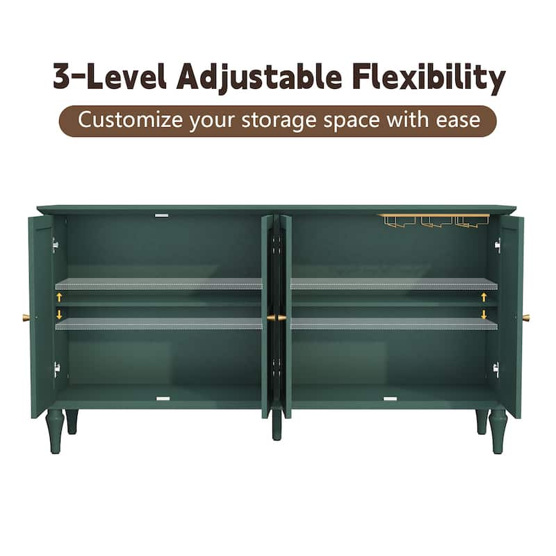 58" Mid-Century 4-Door Cabinet