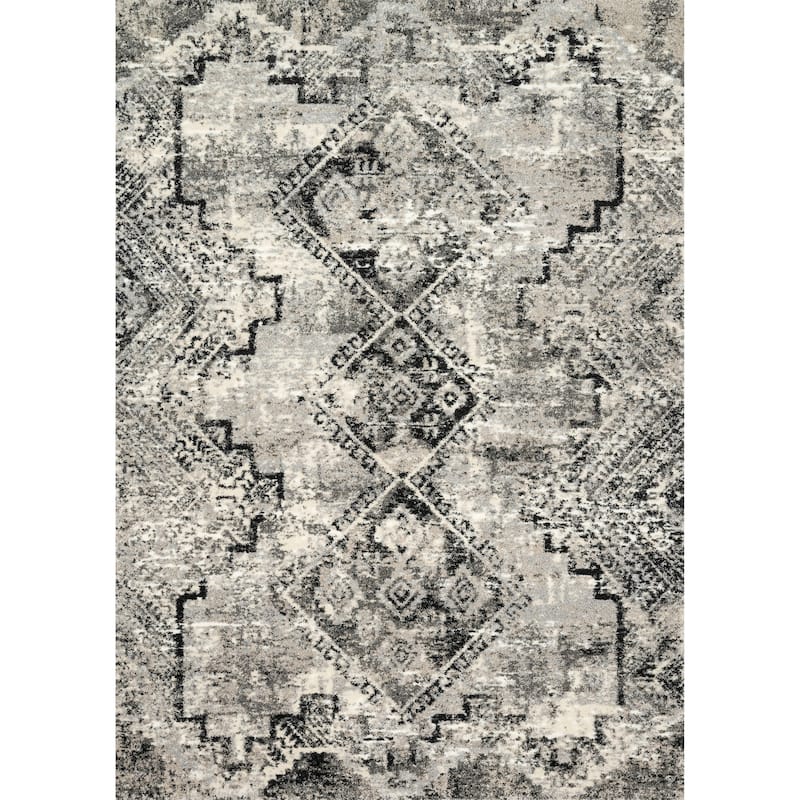 Alexander Home Cassidy Distressed Diamond Area Rug - Grey/Black - 1' 5" x 7' 7" - Runner