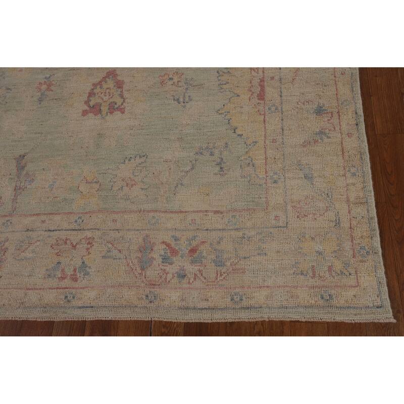 Light Green Oushak Vegetable Dye Turkish Area Rug Handmade Wool Carpet - 5'2"x 7'3"