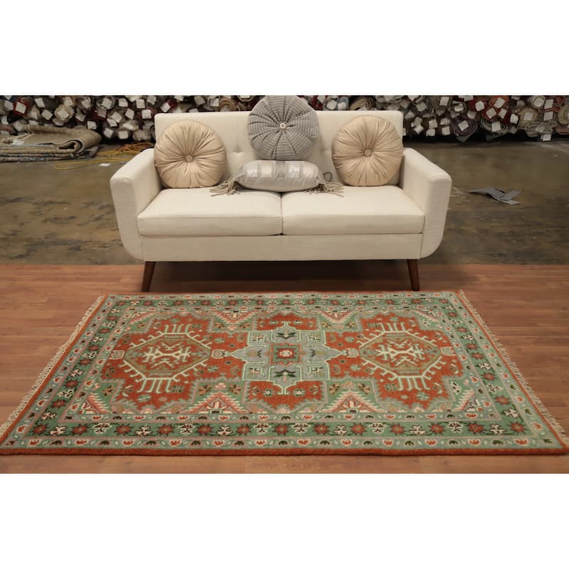 Hand Knotted Oriental 100% Wool Carpet Traditional Geometric Oranges & Rust Kazak Area Rug - 6' 1'' X 3' 10''