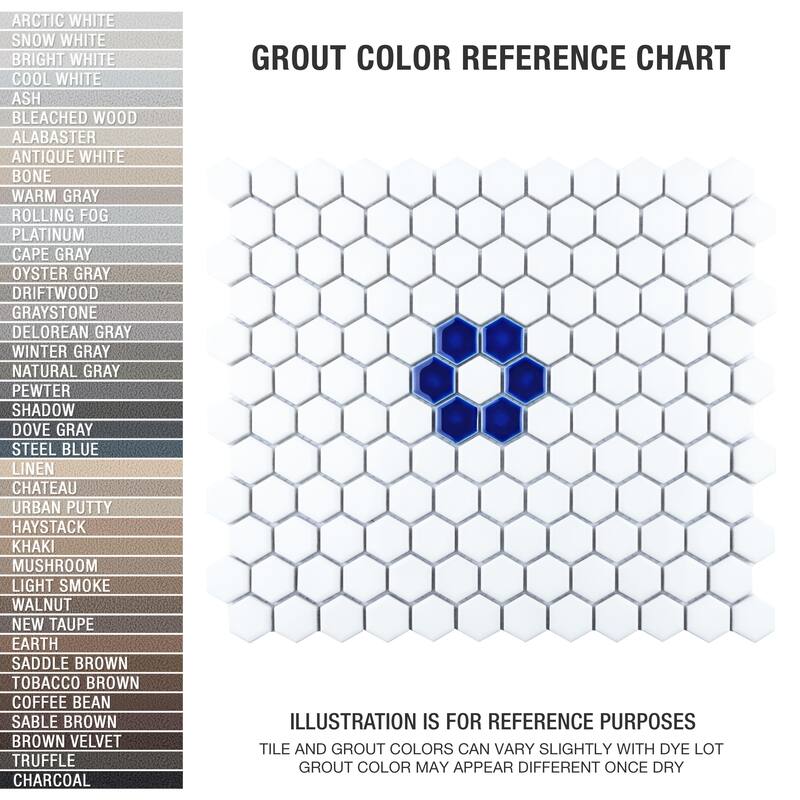 Merola Tile Metro Ion 1" Hex Sapphire Single Flower w/ Glossy White 10-1/4" x 11-7/8" Porcelain Floor and Wall Tile