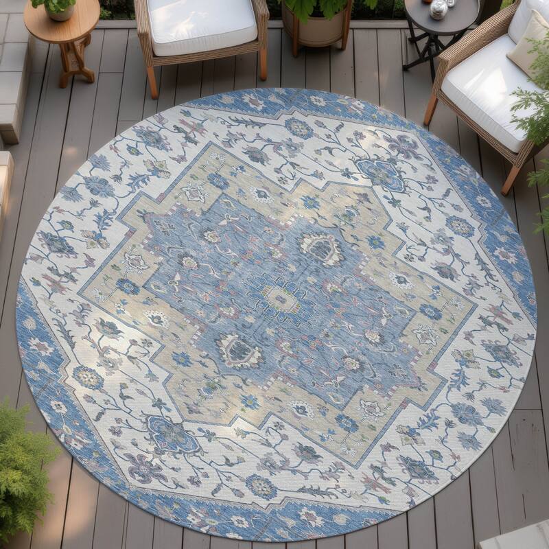 Machine Washable Indoor/ Outdoor Traditional Kolkata Chantille Rug - Denim - 8' x 8'