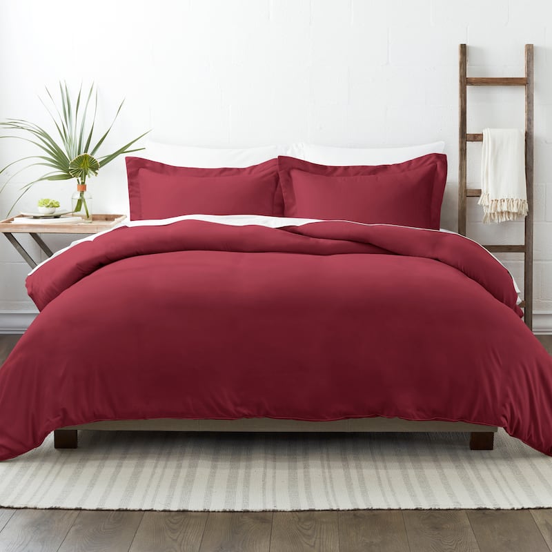 Soft Essentials Oversized 3-piece Microfiber Duvet Cover Set - Burgundy - Full - Queen