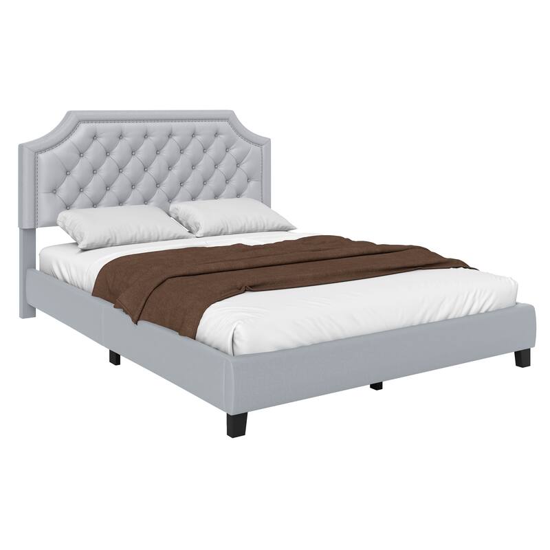 Moasis Upholstered Tufted Bed Frame with Adjustable Height Headboard