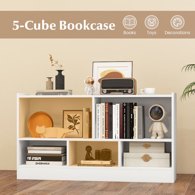 Kids Storage Cabinet with 5 Cubes and Display Shelf Bookcase Organizer for Bedroom and Playroom - 44" x 12" x 24" (L x W x H)