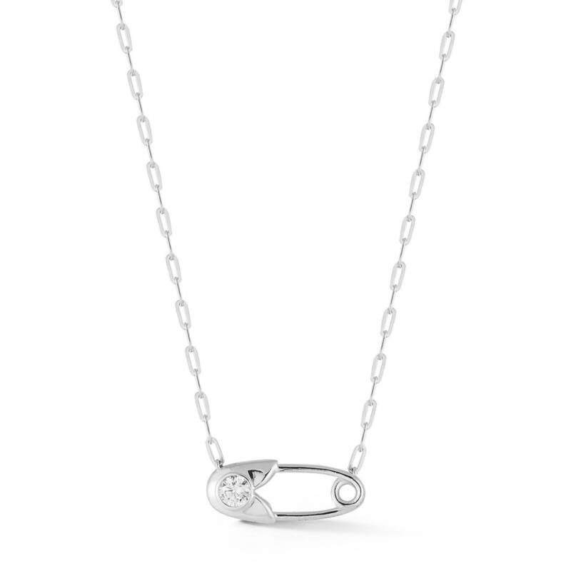 Soleil Sterling Silver Cubic Zirconia Safety Pin Necklace - White
