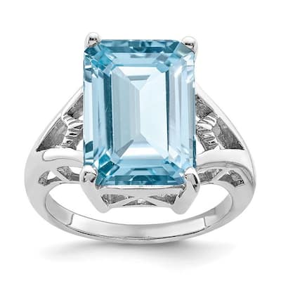 Curata 925 Sterling Silver Polished Rhodium Light Swiss Blue Topaz Ring