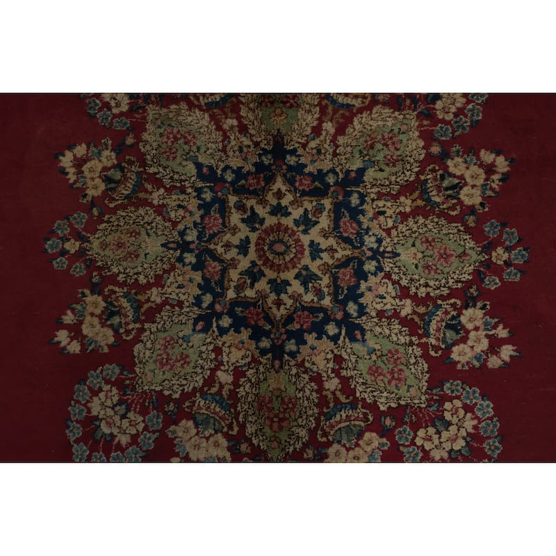 Hand Knotted Oriental 100% Wool Carpet Traditional Floral Red Kerman Area Rug - 12' 0'' X 8' 7''