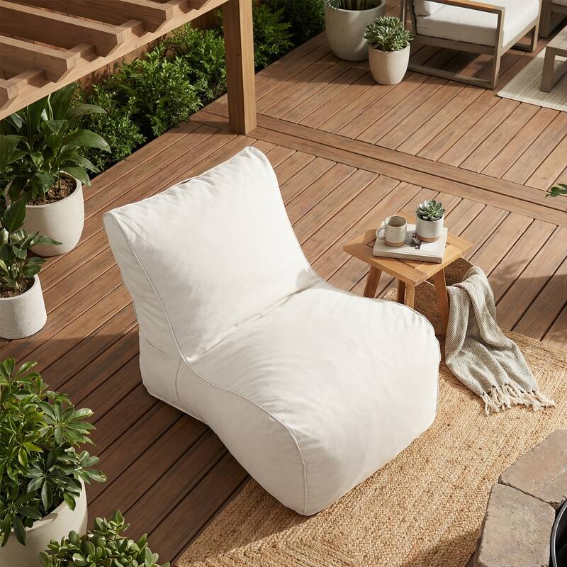 Christopher Knight Home - Moira Modern Outdoor Upholstered Bean Bag Chair with Shredded Foam Fill - Beige