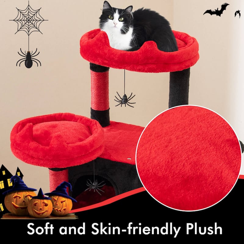 Costway Gothic Cat Tree for Indoor Cats with 2 Cat Condos & 2 Plush - as pic shows - See Details