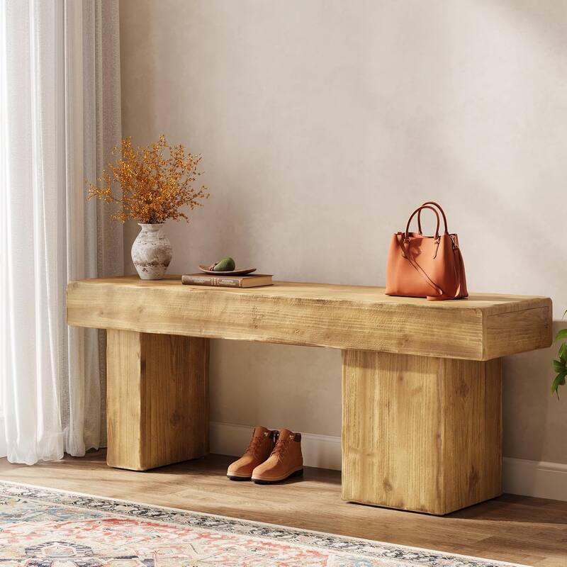 47” Farmhouse Solid Wood Bench with Thickened Seat - Natural