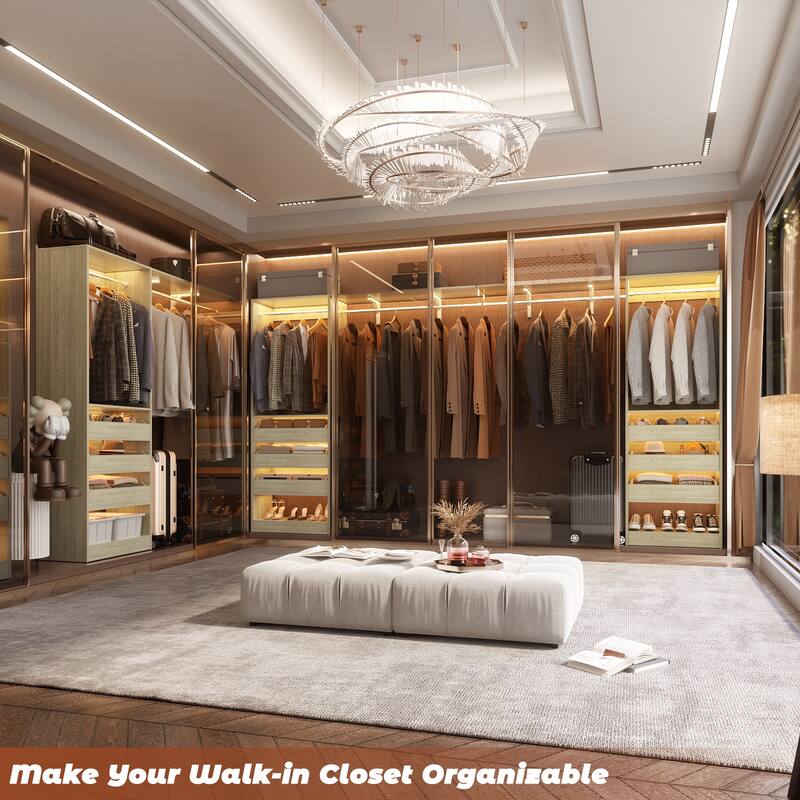 20"-60" Closet System with 3 Wooden Drawers and Sturdy Shelves and Retractable Rods
